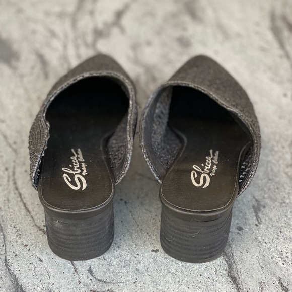 Woven Pointed Toe Slip On Heeled Mule Bootie - Picture 4 of 7